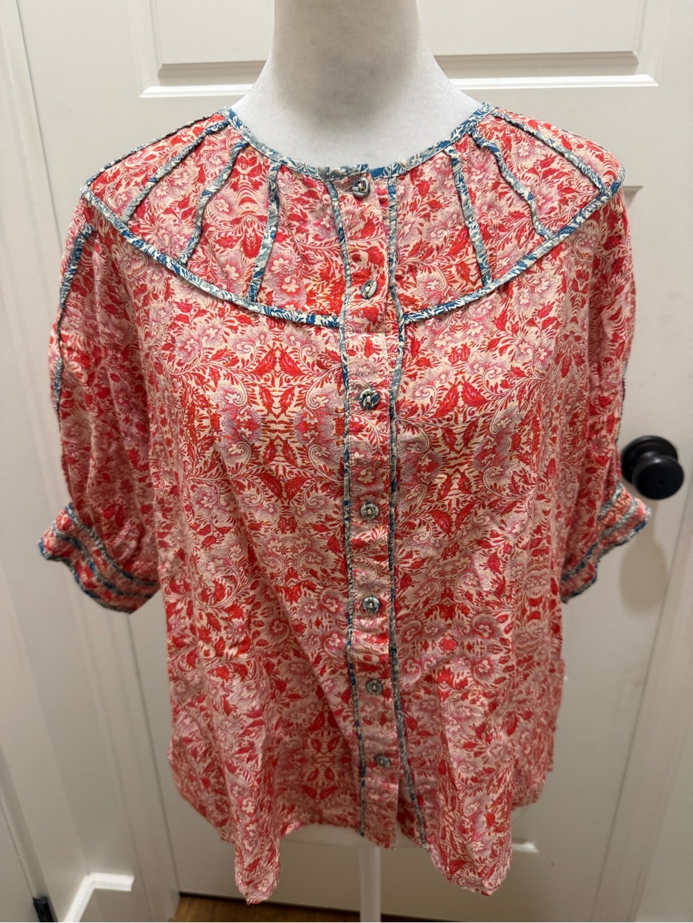 Carolina K. Cotton/Silk Boho Button Down Blouse. Size Small.